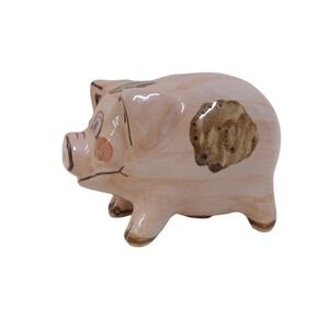 Louisville Stoneware Ceramic Piggy Bank Hand Painted Glazed Brown Spotted